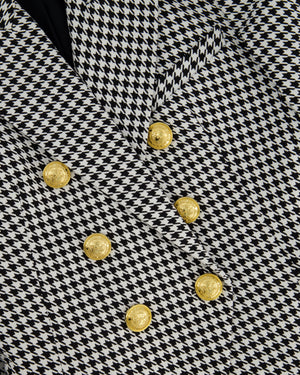 Balmain Black and White Houndstooth Blazer Jacket with Gold Button Details Size FR 38 (UK 8)