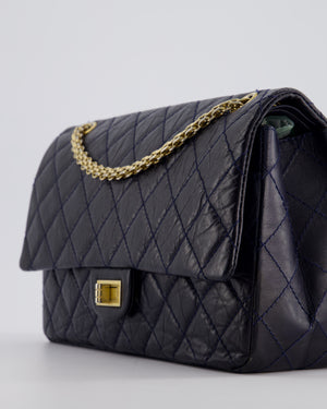 Chanel Navy Medium Reissue 2.55 Double Flap Bag in Quilted Crumpled Lambskin with Gold Hardware