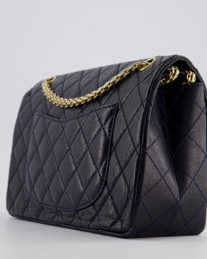 Chanel Navy Medium Reissue 2.55 Double Flap Bag in Quilted Crumpled Lambskin with Gold Hardware