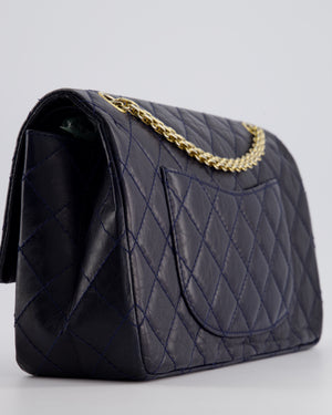 Chanel Navy Medium Reissue 2.55 Double Flap Bag in Quilted Crumpled Lambskin with Gold Hardware