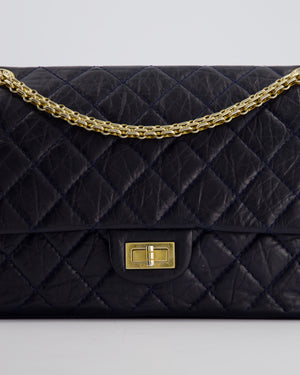 Chanel Navy Medium Reissue 2.55 Double Flap Bag in Quilted Crumpled Lambskin with Gold Hardware