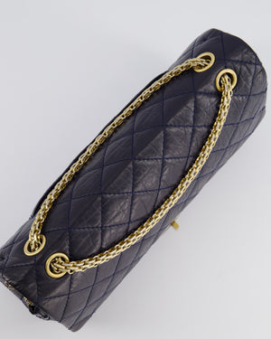 Chanel Navy Medium Reissue 2.55 Double Flap Bag in Quilted Crumpled Lambskin with Gold Hardware