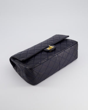 Chanel Navy Medium Reissue 2.55 Double Flap Bag in Quilted Crumpled Lambskin with Gold Hardware