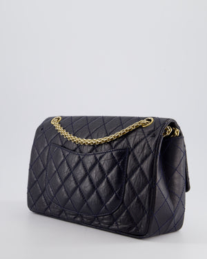 Chanel Navy Medium Reissue 2.55 Double Flap Bag in Quilted Crumpled Lambskin with Gold Hardware