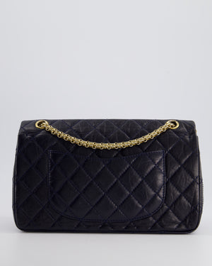 Chanel Navy Medium Reissue 2.55 Double Flap Bag in Quilted Crumpled Lambskin with Gold Hardware