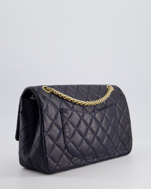 Chanel Navy Medium Reissue 2.55 Double Flap Bag in Quilted Crumpled Lambskin with Gold Hardware