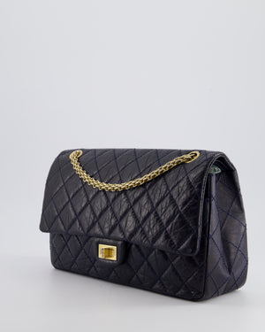 Chanel Navy Medium Reissue 2.55 Double Flap Bag in Quilted Crumpled Lambskin with Gold Hardware