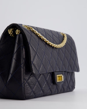 Chanel Navy Medium Reissue 2.55 Double Flap Bag in Quilted Crumpled Lambskin with Gold Hardware