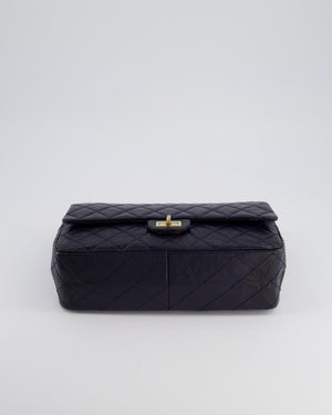 Chanel Navy Medium Reissue 2.55 Double Flap Bag in Quilted Crumpled Lambskin with Gold Hardware