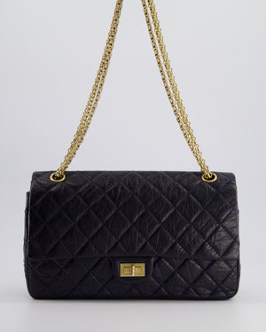 Chanel Navy Medium Reissue 2.55 Double Flap Bag in Quilted Crumpled Lambskin with Gold Hardware