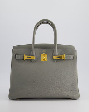 Hermès Birkin 30cm Retourne Bag in Gris Mourette Togo Leather With Gold Hardware