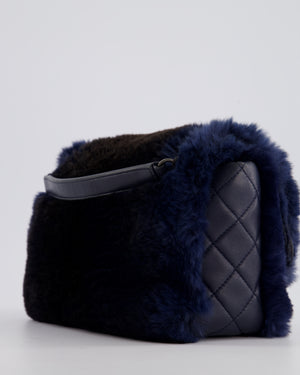 *HOT* Chanel Navy Rabbit Fur Single Flap Bag with Silver Hardware