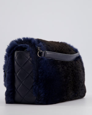 *HOT* Chanel Navy Rabbit Fur Single Flap Bag with Silver Hardware