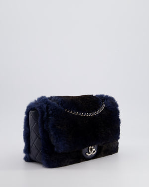 *HOT* Chanel Navy Rabbit Fur Single Flap Bag with Silver Hardware