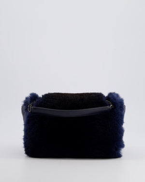 *HOT* Chanel Navy Rabbit Fur Single Flap Bag with Silver Hardware