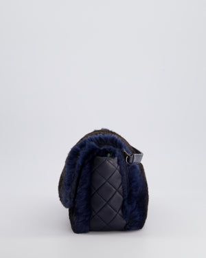 *HOT* Chanel Navy Rabbit Fur Single Flap Bag with Silver Hardware