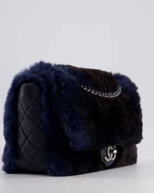 *HOT* Chanel Navy Rabbit Fur Single Flap Bag with Silver Hardware