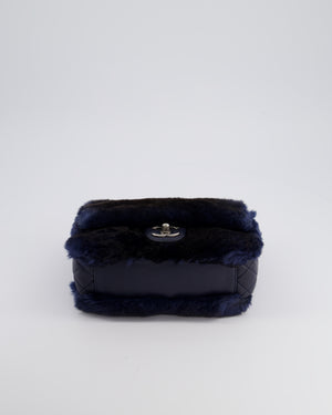 *HOT* Chanel Navy Rabbit Fur Single Flap Bag with Silver Hardware