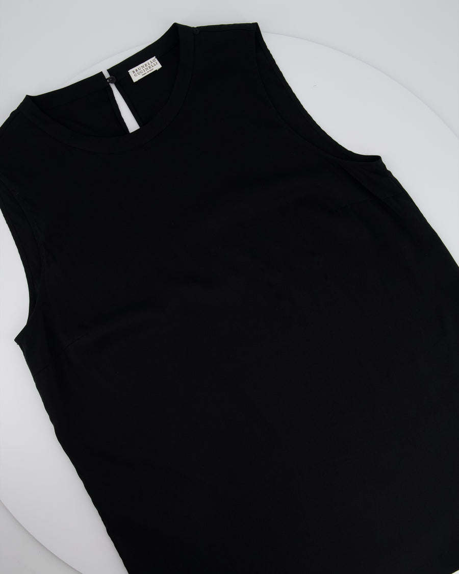 Brunello Cucinelli Black Silk Sleeveless Top Size XL (UK 14/16)