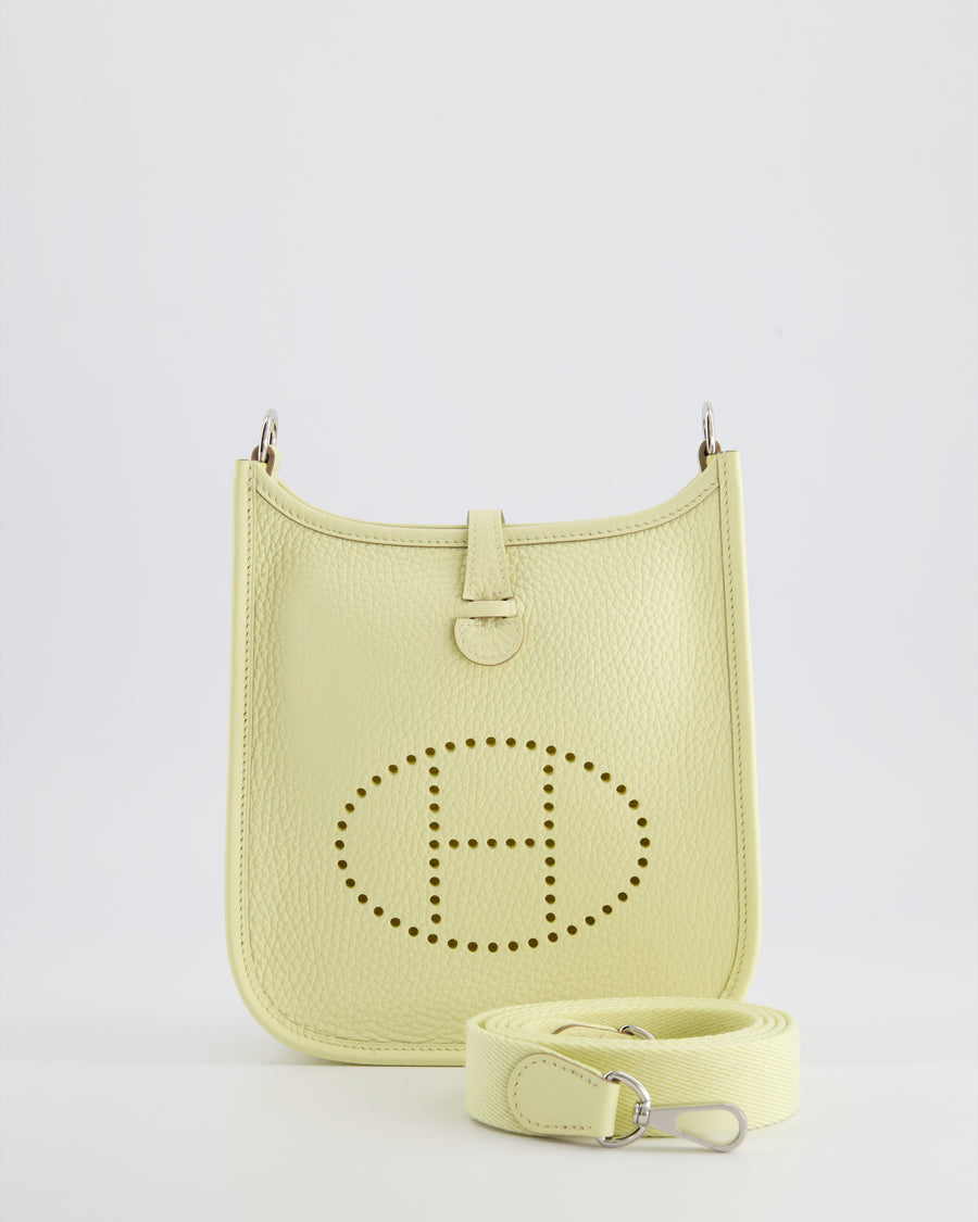 Hermès Mini Evelyne Bag in Jaune Milton Clemence Leather with Palladium Hardware