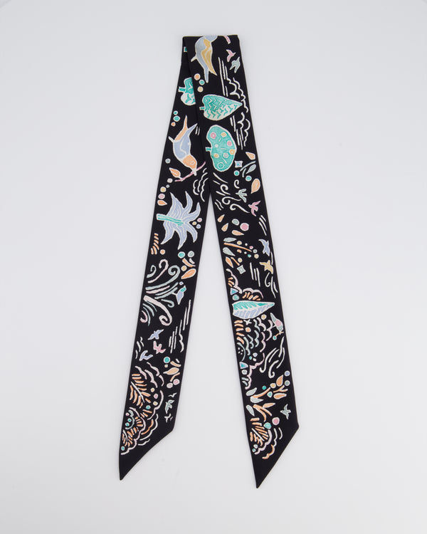 Hermès Navy Isola Di Primavera Printed Silk Twilly Scarf