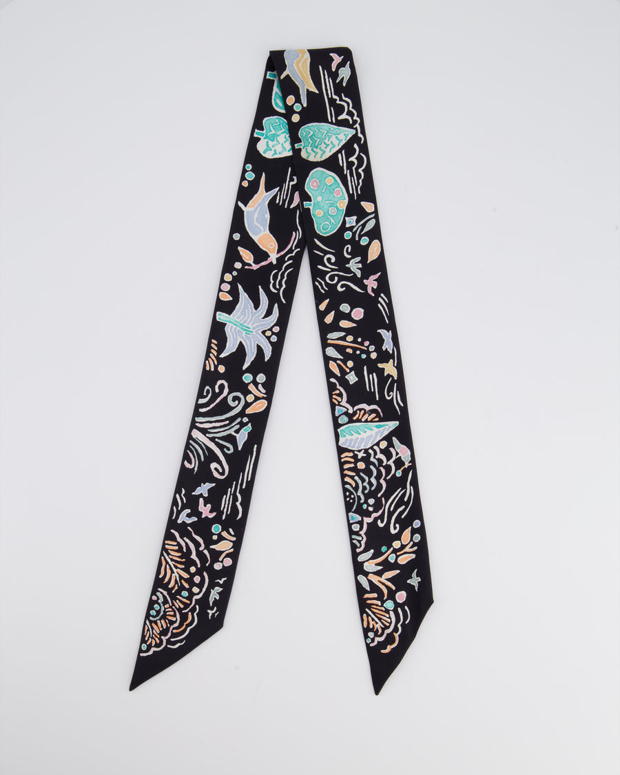 Hermès Navy Isola Di Primavera Printed Silk Twilly Scarf