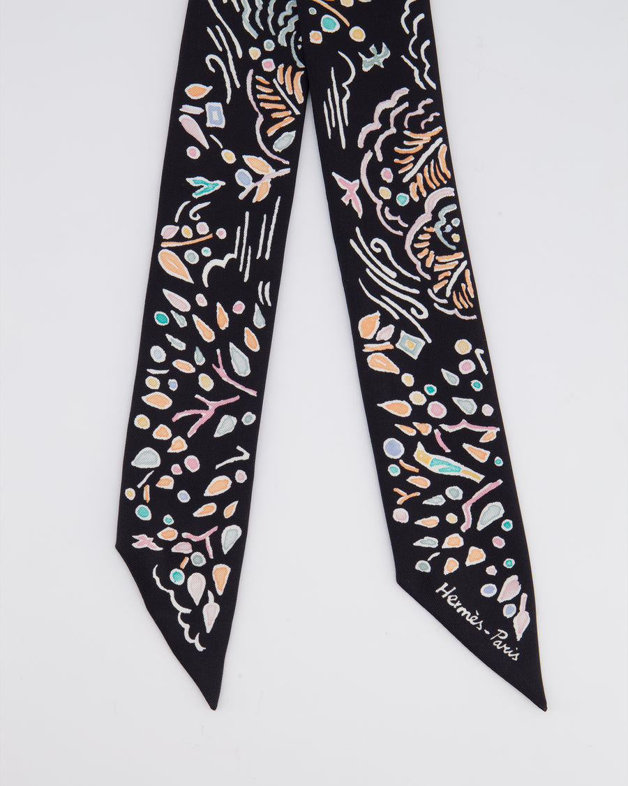 Hermès Navy Isola Di Primavera Printed Silk Twilly Scarf