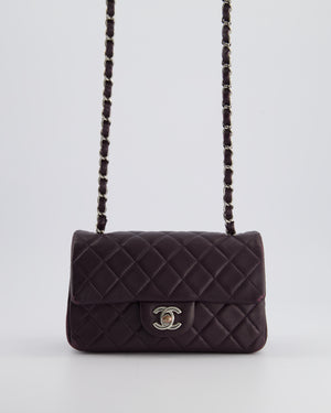 Chanel Aubergine Purple Mini Rectangular Classic Flap Bag in Lambskin Leather with Silver Hardware