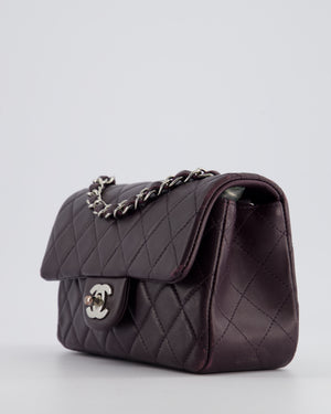 Chanel Aubergine Purple Mini Rectangular Classic Flap Bag in Lambskin Leather with Silver Hardware