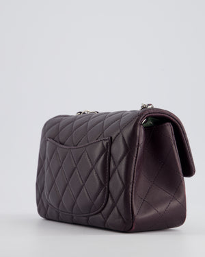 Chanel Aubergine Purple Mini Rectangular Classic Flap Bag in Lambskin Leather with Silver Hardware