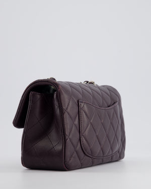 Chanel Aubergine Purple Mini Rectangular Classic Flap Bag in Lambskin Leather with Silver Hardware