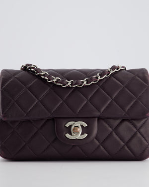 Chanel Aubergine Purple Mini Rectangular Classic Flap Bag in Lambskin Leather with Silver Hardware