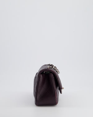 Chanel Aubergine Purple Mini Rectangular Classic Flap Bag in Lambskin Leather with Silver Hardware