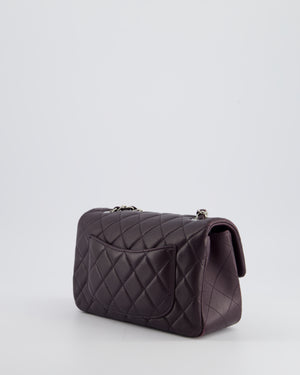 Chanel Aubergine Purple Mini Rectangular Classic Flap Bag in Lambskin Leather with Silver Hardware