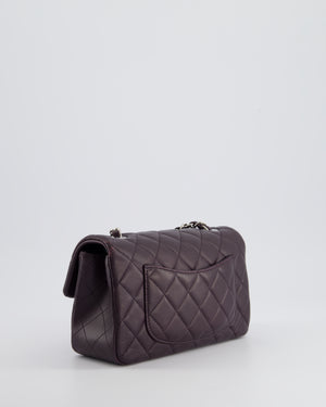 Chanel Aubergine Purple Mini Rectangular Classic Flap Bag in Lambskin Leather with Silver Hardware