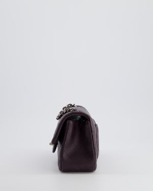 Chanel Aubergine Purple Mini Rectangular Classic Flap Bag in Lambskin Leather with Silver Hardware