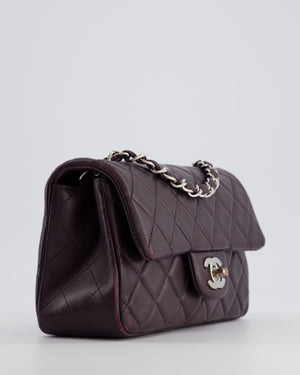 Chanel Aubergine Purple Mini Rectangular Classic Flap Bag in Lambskin Leather with Silver Hardware