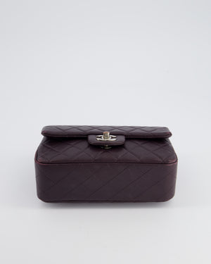 Chanel Aubergine Purple Mini Rectangular Classic Flap Bag in Lambskin Leather with Silver Hardware