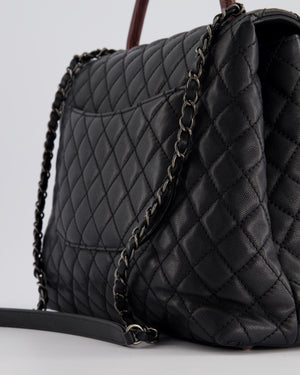 Chanel Dark Grey Large Coco Top Handle Bag in Caviar Leather with Burgundy Python Handle and Ruthenium Hardware