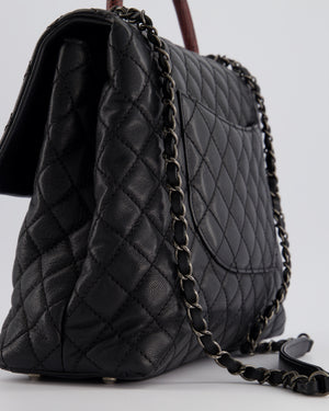 Chanel Dark Grey Large Coco Top Handle Bag in Caviar Leather with Burgundy Python Handle and Ruthenium Hardware