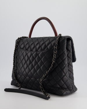 Chanel Dark Grey Large Coco Top Handle Bag in Caviar Leather with Burgundy Python Handle and Ruthenium Hardware