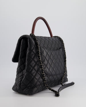 Chanel Dark Grey Large Coco Top Handle Bag in Caviar Leather with Burgundy Python Handle and Ruthenium Hardware