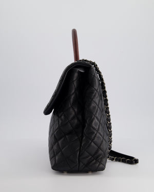 Chanel Dark Grey Large Coco Top Handle Bag in Caviar Leather with Burgundy Python Handle and Ruthenium Hardware