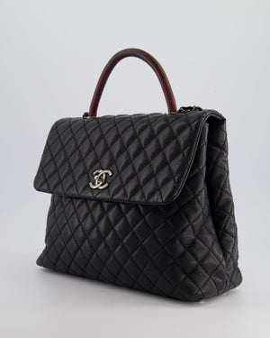 Chanel Dark Grey Large Coco Top Handle Bag in Caviar Leather with Burgundy Python Handle and Ruthenium Hardware