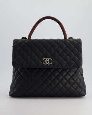 Chanel Dark Grey Large Coco Top Handle Bag in Caviar Leather with Burgundy Python Handle and Ruthenium Hardware