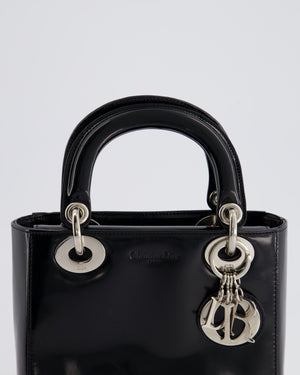 Christian Dior Vintage Smooth Black Leather Mini Lady Dior Bag with Silver Hardware