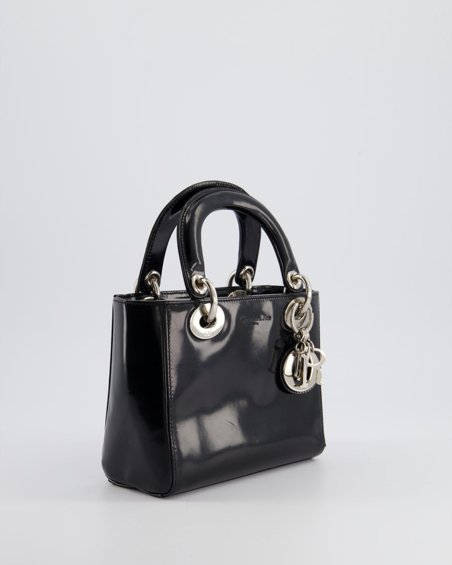 Christian Dior Vintage Smooth Black Leather Mini Lady Dior Bag with Silver Hardware