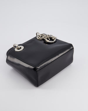 Christian Dior Vintage Smooth Black Leather Mini Lady Dior Bag with Silver Hardware