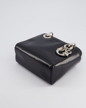 Christian Dior Vintage Smooth Black Leather Mini Lady Dior Bag with Silver Hardware