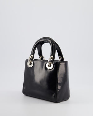 Christian Dior Vintage Smooth Black Leather Mini Lady Dior Bag with Silver Hardware